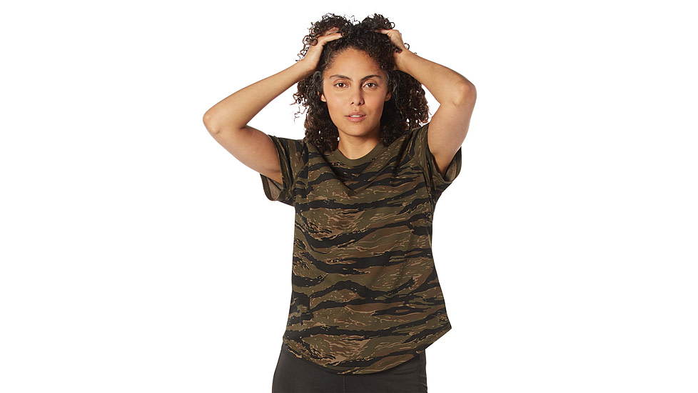 Rothco Essential Raglan Sleeve T-Shirt - Womens, Tiger Stripe Camo, Large, 13206-TigerStripeCamo-L