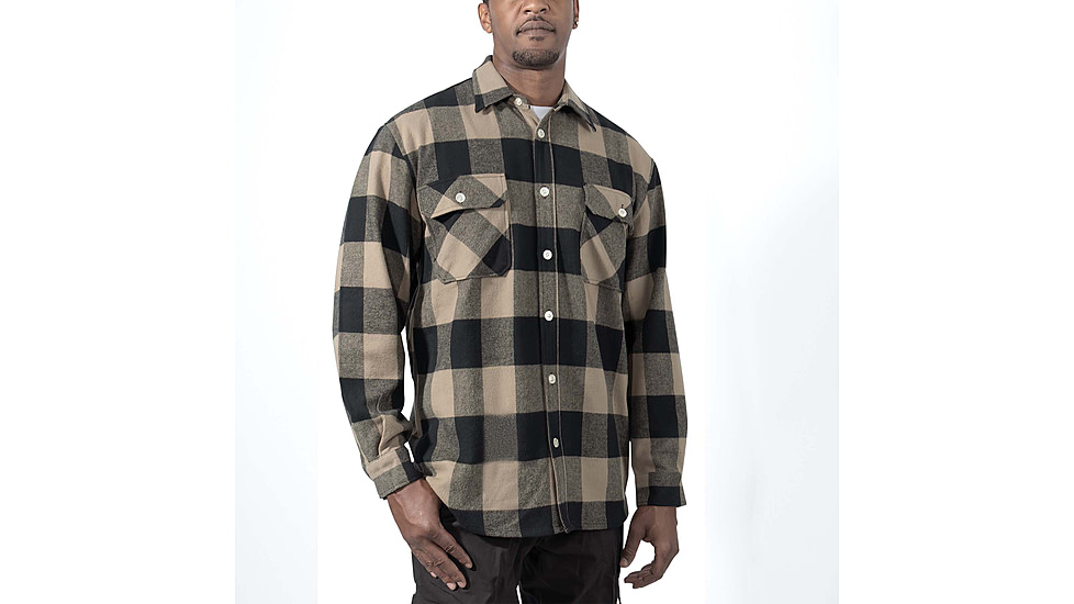 Rothco Extra Heavyweight Buffalo Plaid Flannel Shirt - Mens, Coyote Brown Plaid, Small, 47380-CoyoteBrownPlaid-S