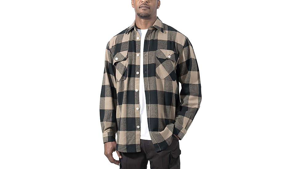 Rothco Extra Heavyweight Buffalo Plaid Flannel Shirt - Mens, Coyote Brown Plaid, Small, 47380-CoyoteBrownPlaid-S