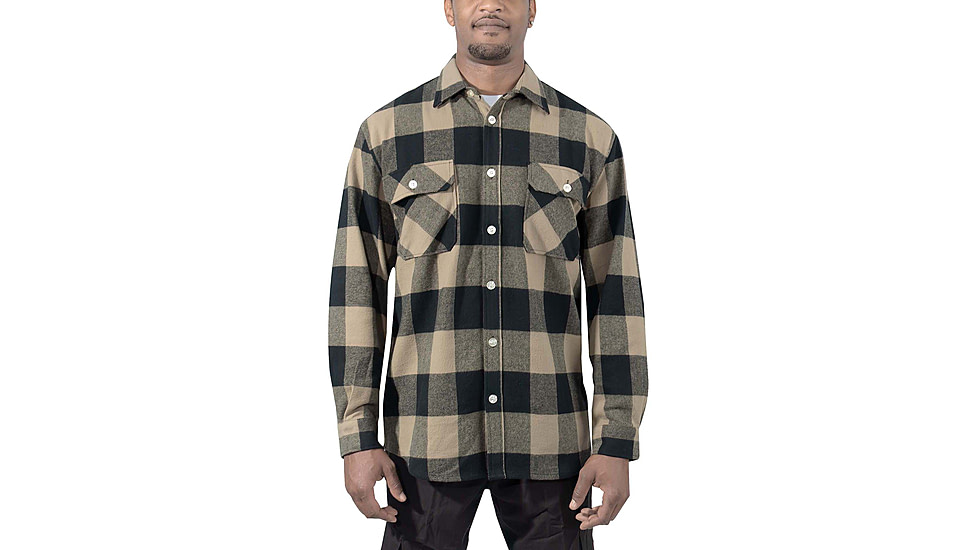 Rothco Extra Heavyweight Buffalo Plaid Flannel Shirt - Mens, Coyote Brown Plaid, Small, 47380-CoyoteBrownPlaid-S