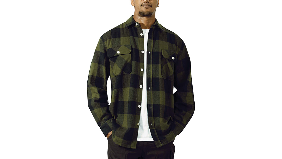 Rothco Extra Heavyweight Buffalo Plaid Flannel Shirt - Mens, Olive Drab Plaid, Small, 47385-OliveDrabPlaid-S