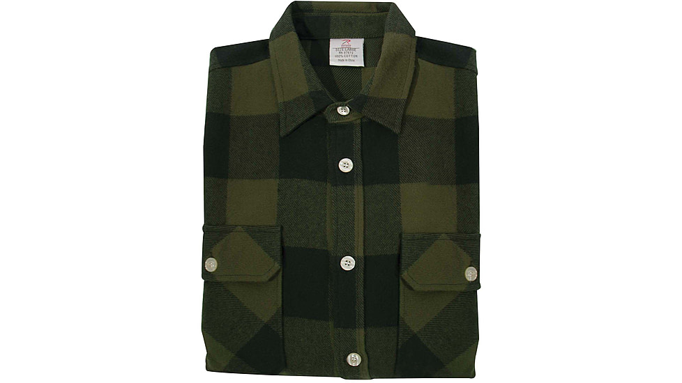 Rothco Extra Heavyweight Buffalo Plaid Flannel Shirt - Mens, Olive Drab Plaid, Small, 47385-OliveDrabPlaid-S