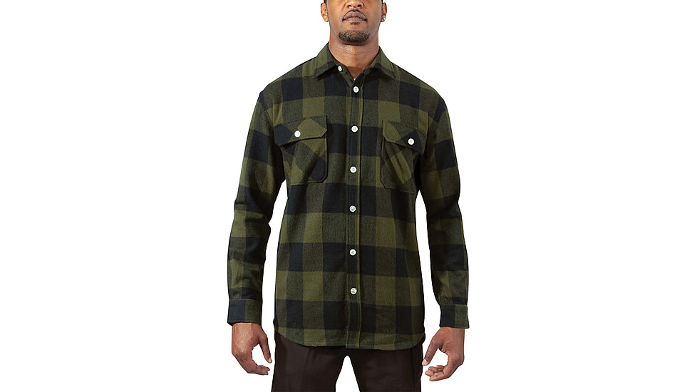 Rothco Extra Heavyweight Buffalo Plaid Flannel Shirt - Mens, Olive Drab Plaid, Small, 47385-OliveDrabPlaid-S