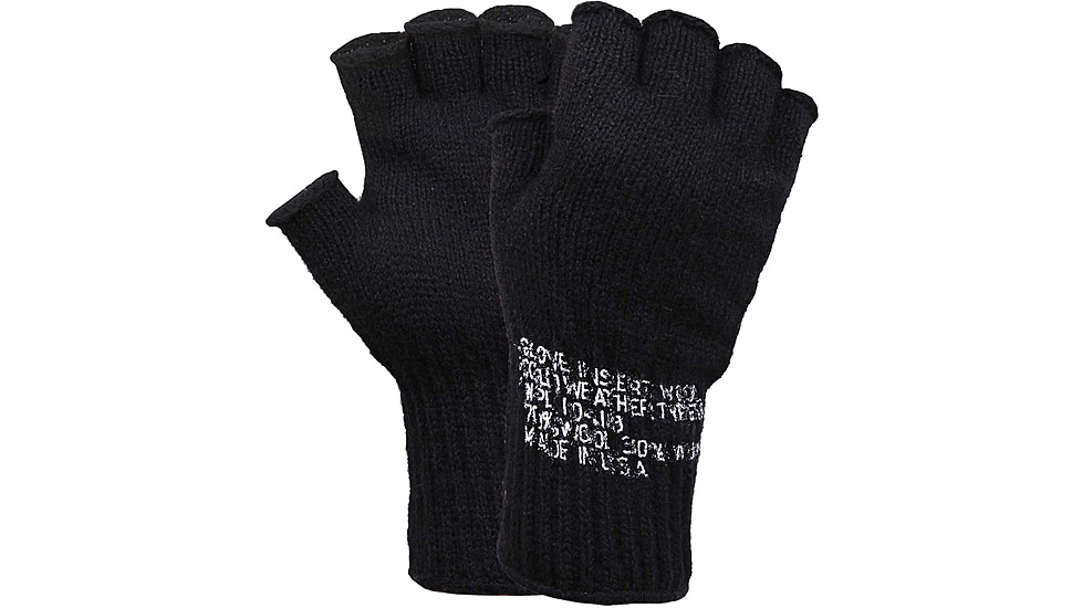 Rothco Fingerless Wool Gloves, Black, 8411-Black