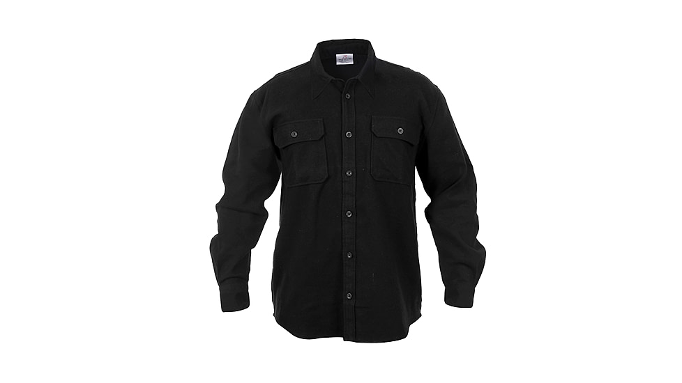 Rothco Heavy Weight Solid Flannel Shirt, Black, L, 4637-Black-L