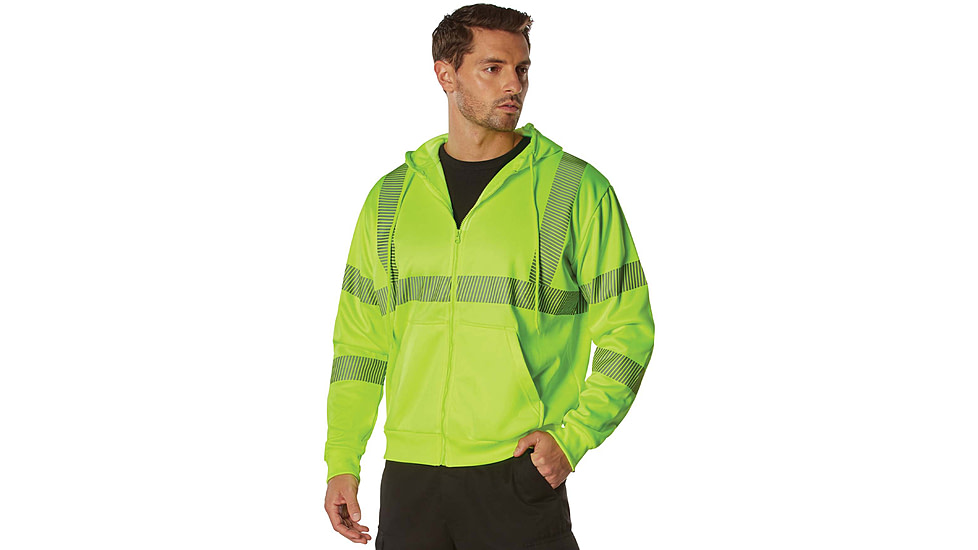 Rothco Hi-Vis Performance Zipper Sweatshirt - Mens, Safety Green, Small, 20381-S