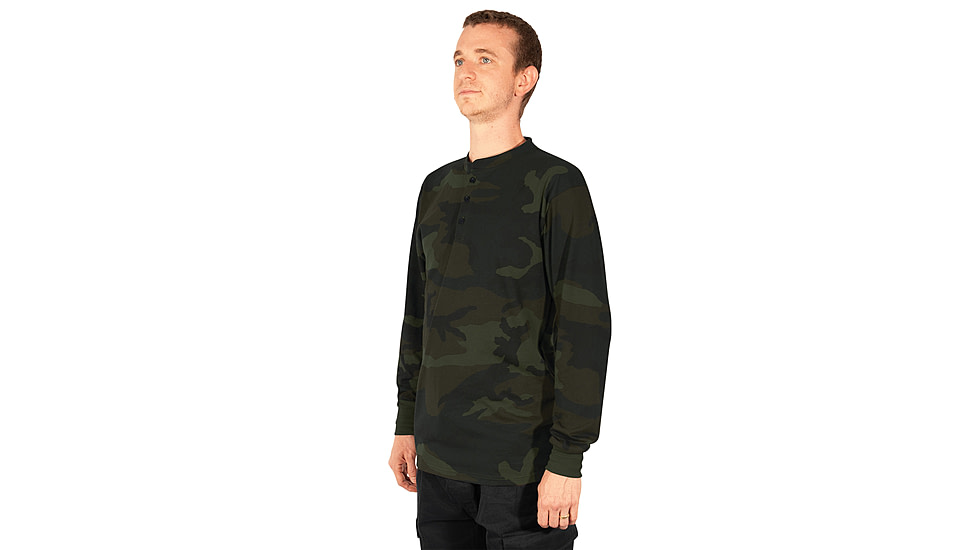 Rothco Long Sleeve Henley T-Shirt - Men's, Midnight Woodland Camo, Extra Large, 21045-WoodlandCamo-XL
