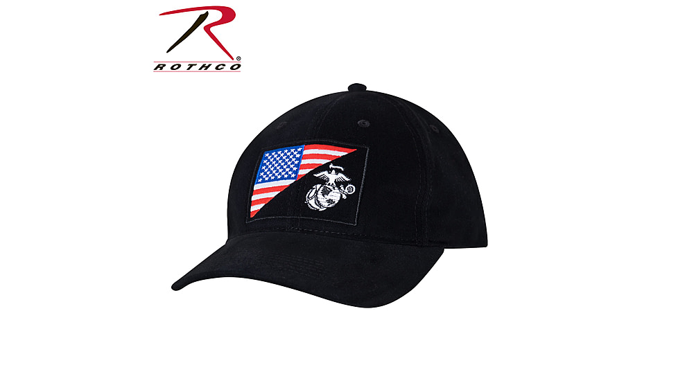 Rothco USMC Eagle, Globe and Anchor / US Flag Low Pro Cap, Black, 4373-Black
