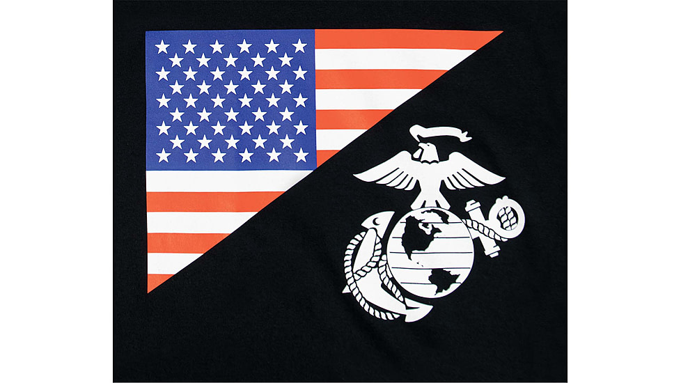 Rothco US Flag / USMC Eagle, Globe, &amp; Anchor T Shirt, Black, Extra Large, 54285-Black-XL