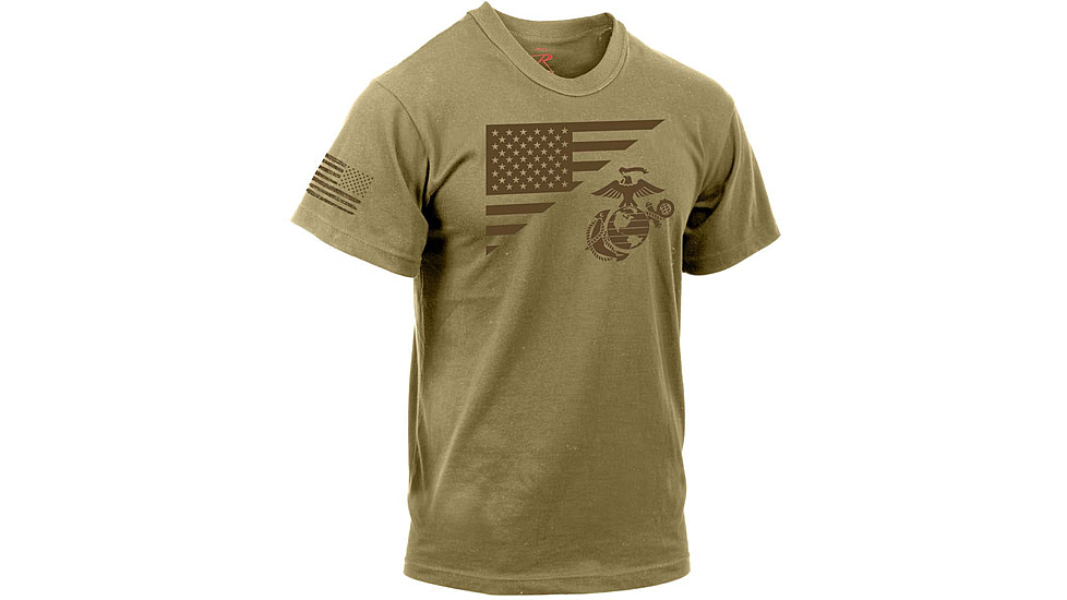 Rothco US Flag / USMC Eagle, Globe, &amp; Anchor T Shirt, Coyote Brown, Medium, 54280-CoyoteBrown-M