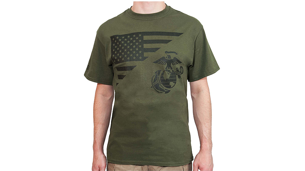Rothco US Flag / USMC Eagle / Globe &amp; Anchor T Shirt - Mens, Olive Drab, 2XL, 54291-OliveDrab-2XL