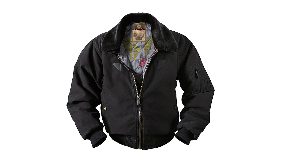 Rothco Vintage B-15A Bomber Jacket, Black, Small, 8640-Black-S