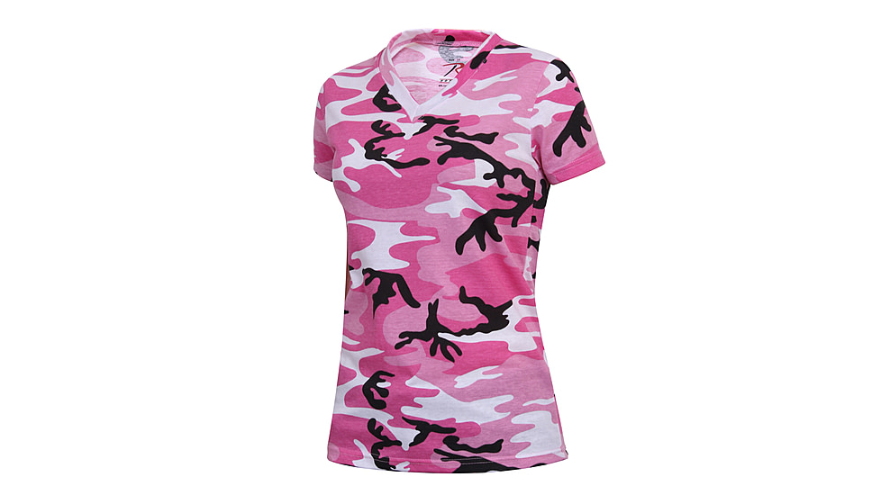 Rothco Womens Long Length Camo V-Neck T-Shirt, Pink Camo, Extra Small, 5654-PinkCamo-XS