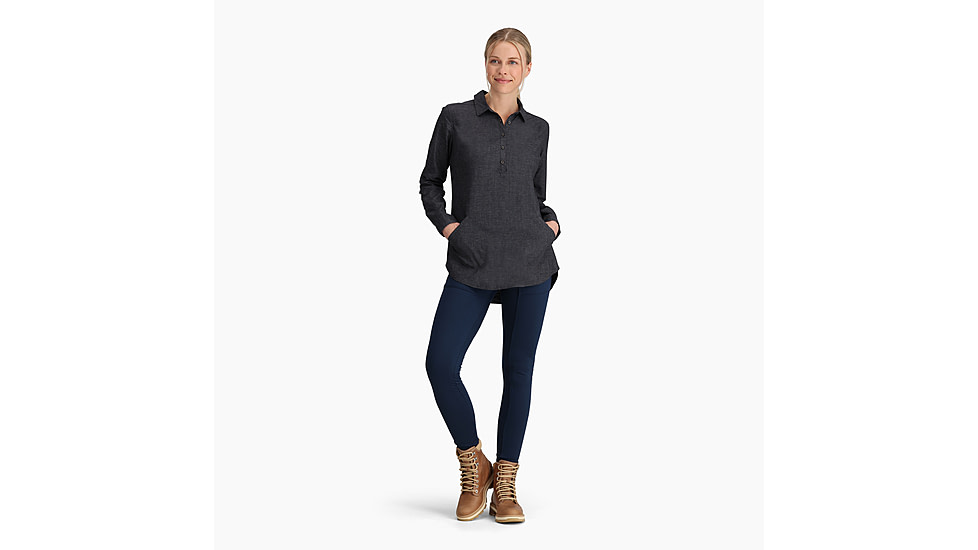 Royal Robbins Hemp Chambray Long Sleeve - Womens, Asphalt, Medium, Y621014568M