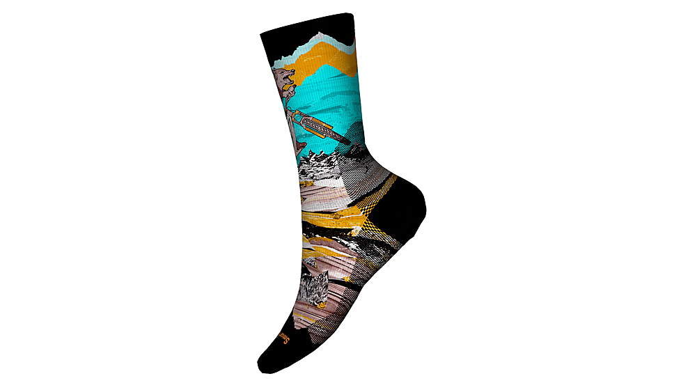Smartwool Bike Zero Cushion Wolf Print Crew Socks, Multi Color, Medium, SW0019681501-M