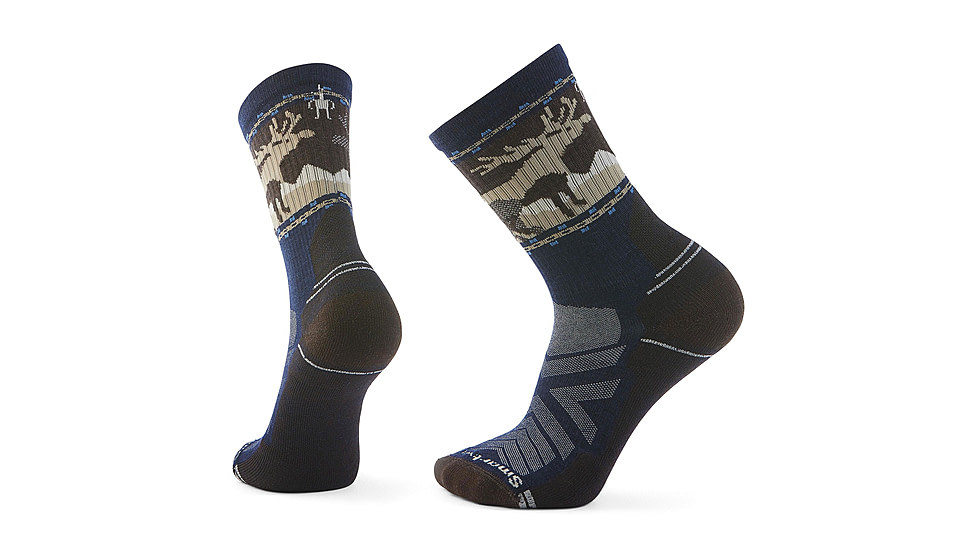 Smartwool Hike Light Cushion Mountain Moose Crew Socks - Mens, Deep Navy, Small, SW002686092100S000