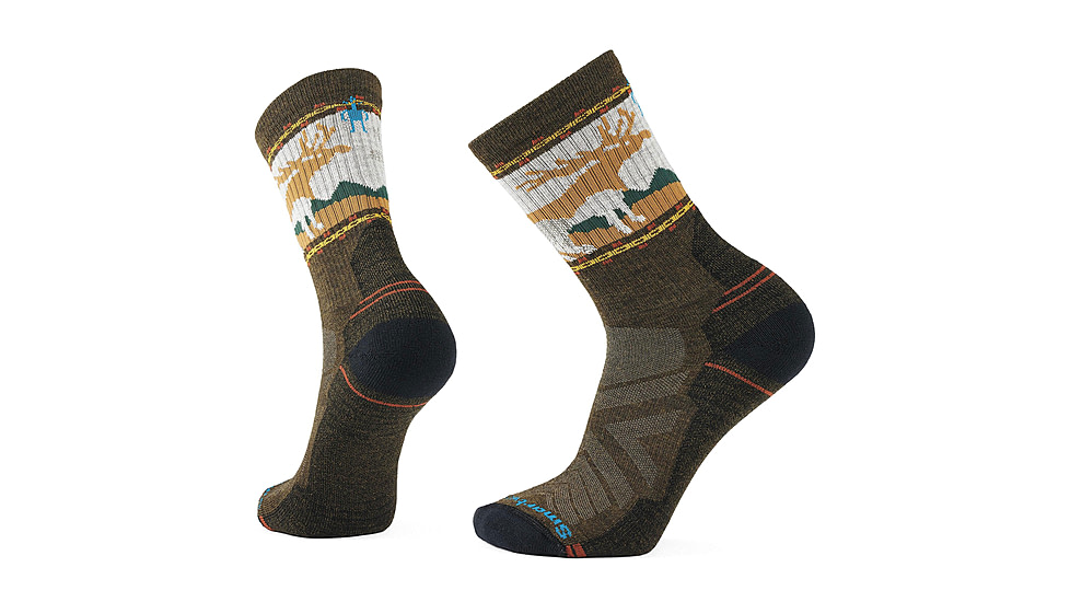 Smartwool Hike Light Cushion Mountain Moose Crew Socks - Mens, Military Olive, Small, SW002686D11100S000