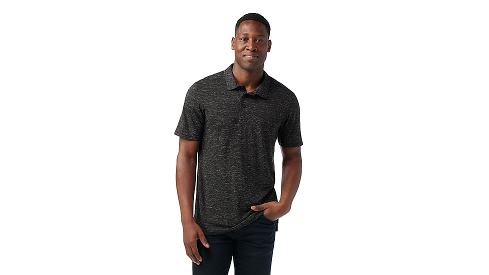 Smartwool Mens Merino Hemp Blend Short Sleeve Polo - Mens, Black Heather, Small, SW016580A52100S000