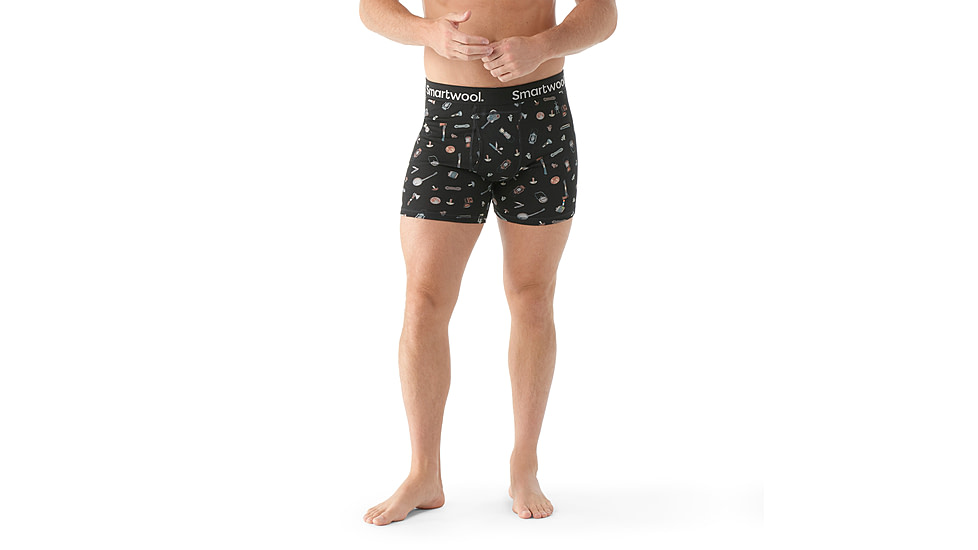 Smartwool Merino Print Boxer Brief Boxed - Mens, Black Gone Camping, Small, SW017005N54100S000