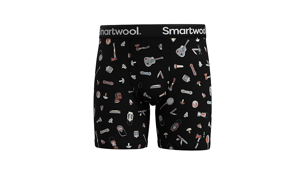 Smartwool Merino Print Boxer Brief Boxed - Mens, Black Gone Camping, Small, SW017005N54100S000