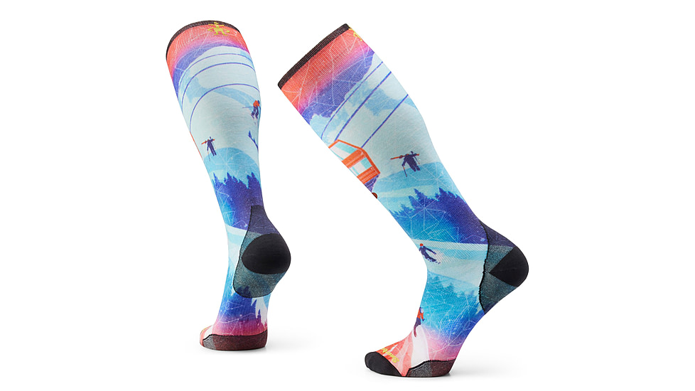 Smartwool Ski Zero Cushion Ski Day Print OTC Socks - Mens, Laguna Blue, Small, SW002144J96100S000
