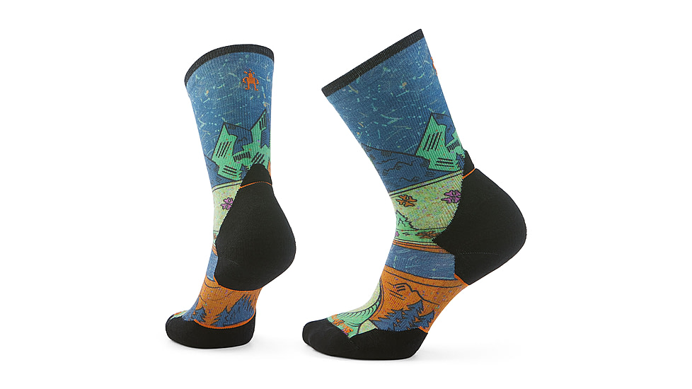 Smartwool Trail Run Targeted Cushion Mountain Print Crew Socks - Womens, Twilight Blue, Large, SW002698G74100L000