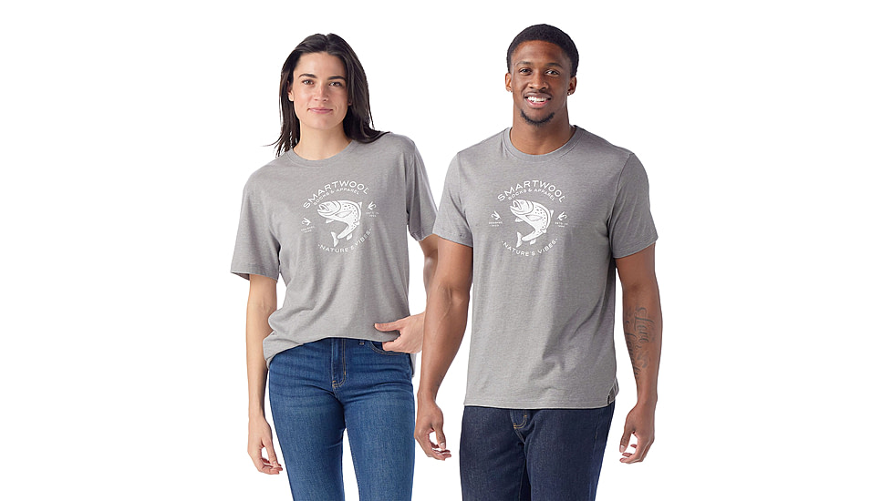 Smartwool Trout Fishing Short Sleeve Graphic Tee, Light Gray Heather, Large, SW002596545100L000