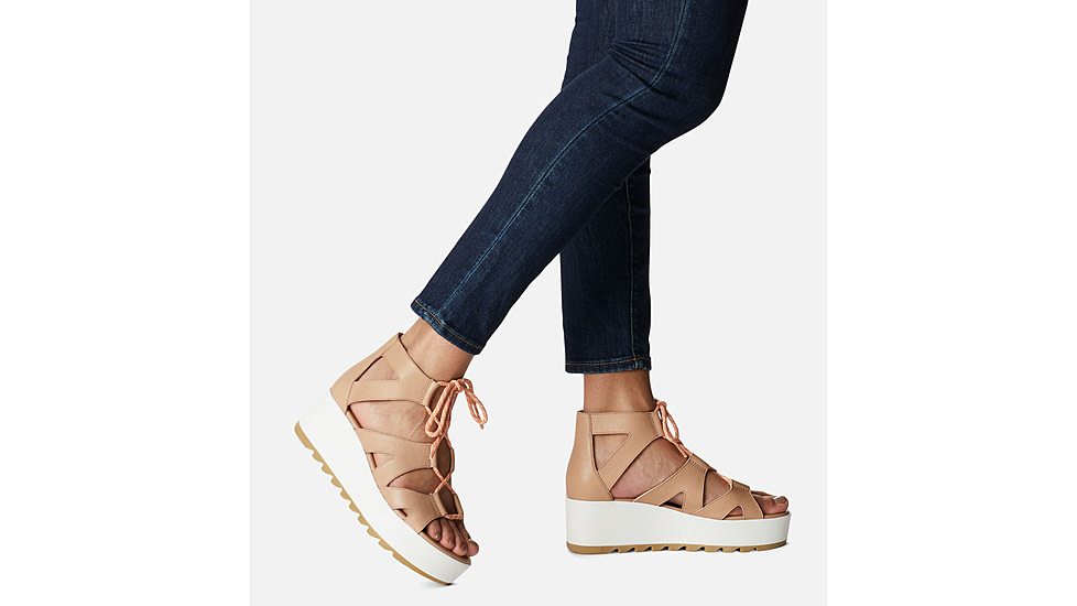Sorel Cameron Flatform Lace Wedge Sandals Leather - Womens, Honest Beige/Gum 17, 9.5 US, 1999101-246-9.5