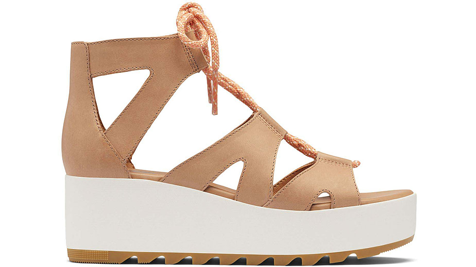 Sorel Cameron Flatform Lace Wedge Sandals Leather - Womens, Honest Beige/Gum 17, 9.5 US, 1999101-246-9.5
