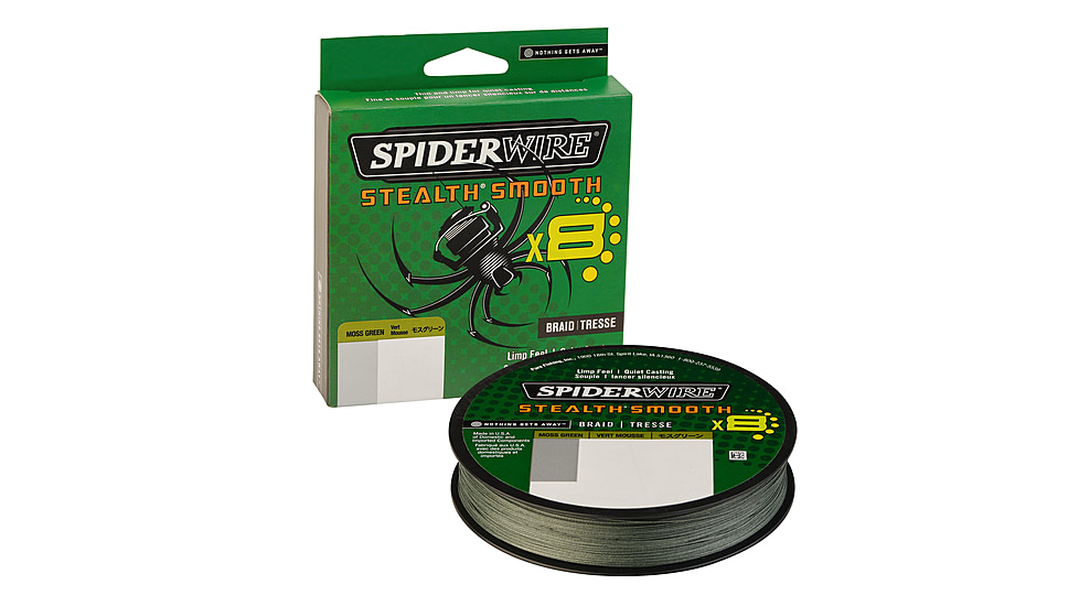 Spiderwire Stealth Smooth Superline, 0.019in/0.48mm, 80lb/36.2kg, 270yd/246m, 20lb, Moss Green, SCSM80G-270