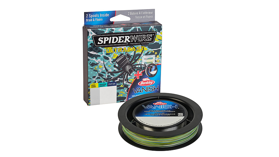 Spiderwire Ultracast Vanish Dual Spool Superline, 0.007in/0.19mm, 30lb/13.6kg, 164yd/150m, 10lb, Aqua Camo/Clear, SUCVNDS30-AQC