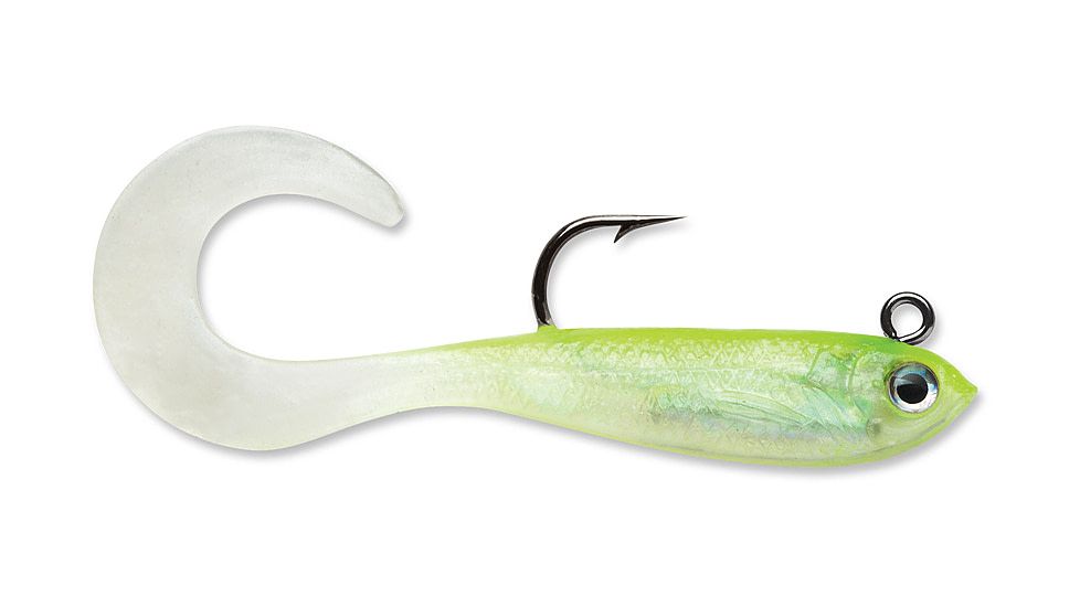 Storm WildEye Curl Tail Minnow 02 Soft Bait, Shiner Chartreuse Silver, WCM02SHCS