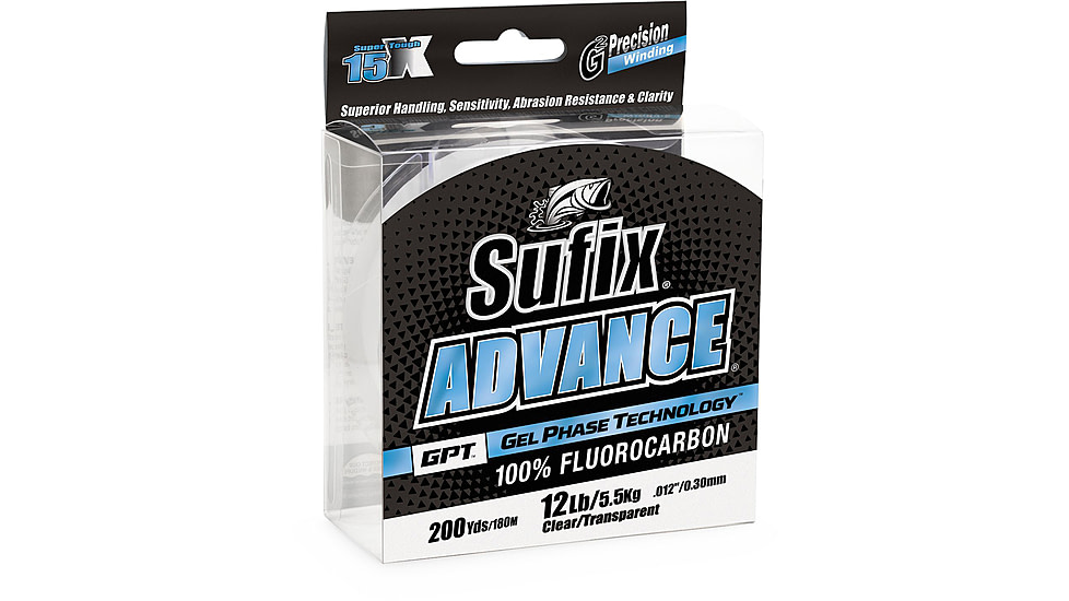 Sufix Advance Fluorocarbon 12lb Line, Clear, 200 Yds, 679-012C