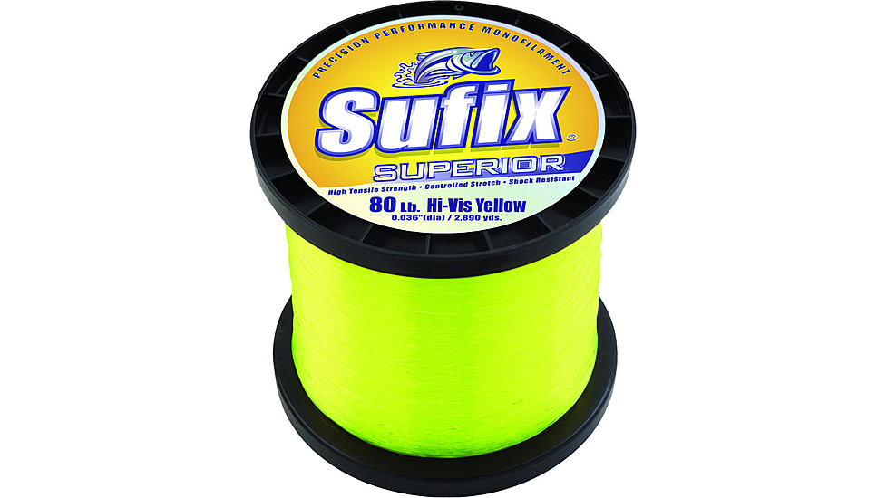 Sufix Superior Monofilament Line 80lb 2890yd Hi-Vis Yellow 4.4lb Spool, 650-180