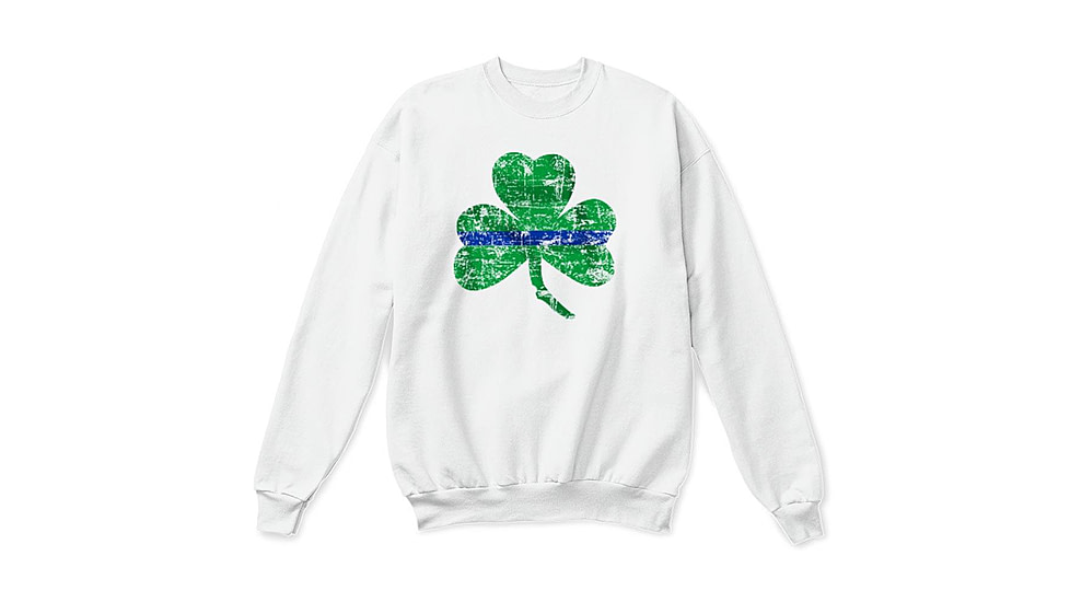 Thin Blue Line Crewneck, Shamrock, White - STPAT-TBL-CREW-WHITE-XXXL