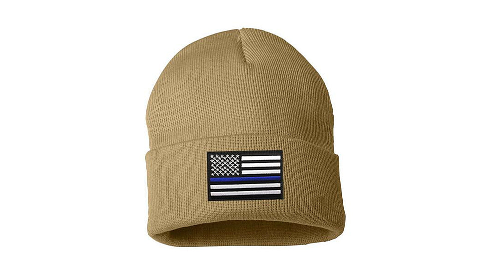 Thin Blue Line Flag Embroidered Beanie, Desert - BEANIE-TBL-DESERT