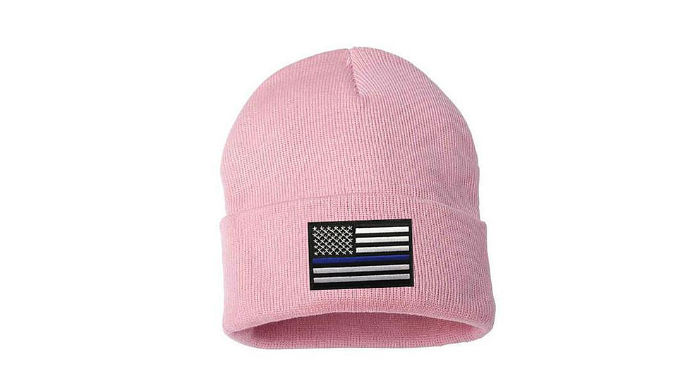 Thin Blue Line Flag Embroidered Beanie, Pink - BEANIE-TBL-PINK