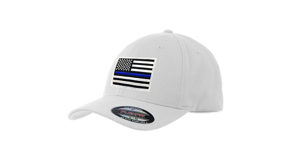 Thin Blue Line Flexfit Hat - American Flag, Thin Blue Line - FLEX-TBL-WHITE-SMALL