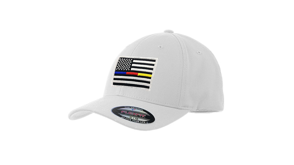 Thin Blue Line Flexfit Hat - Blue/red/gold Line Hat, Multi - FLEX-TBRG-WHITE-MEDIUM