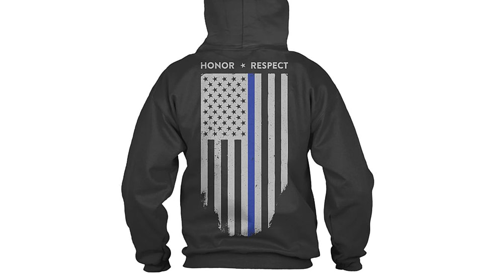 Thin Blue Line Hoodie - American Flag Honor &amp; Respect, Black - TBL-H-BLACK-XXXXL