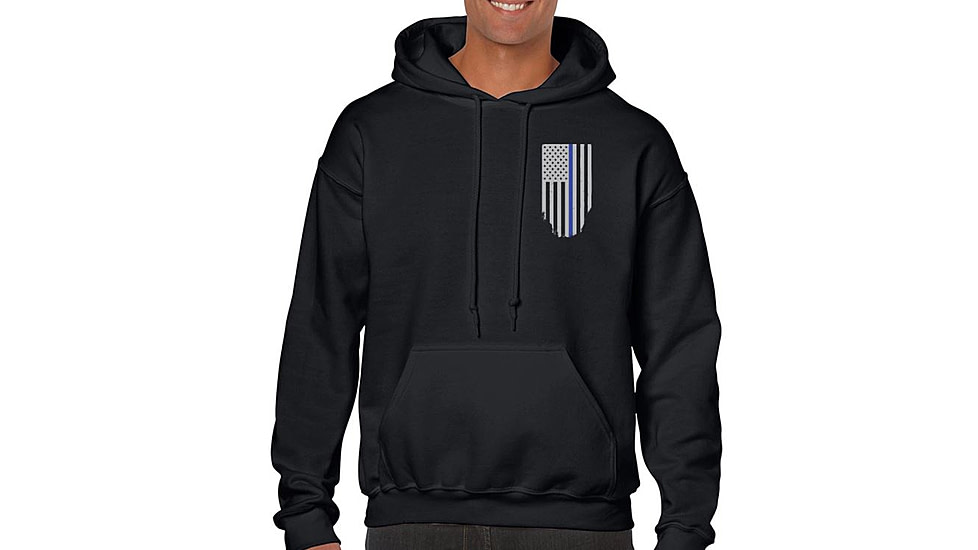 Thin Blue Line Hoodie - American Flag Honor &amp; Respect, Black - TBL-H-BLACK-XXXXL