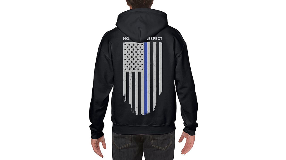 Thin Blue Line Hoodie - American Flag Honor &amp; Respect, Black - TBL-H-BLACK-XXXXL
