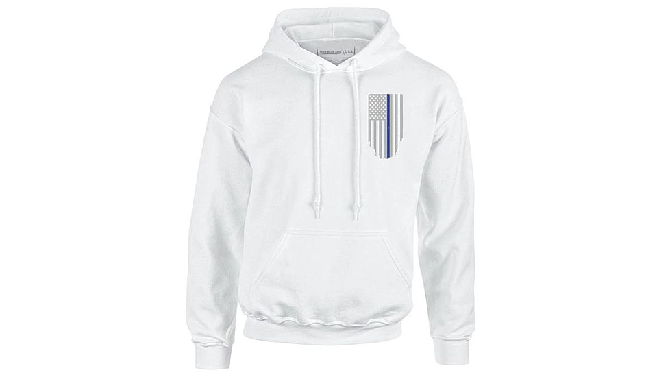 Thin Blue Line Hoodie - American Flag Honor &amp; Respect, White - TBL-H-WHITE-XXL