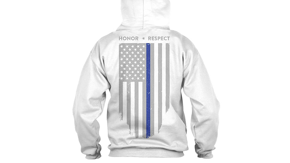 Thin Blue Line Hoodie - American Flag Honor &amp; Respect, White - TBL-H-WHITE-XXL