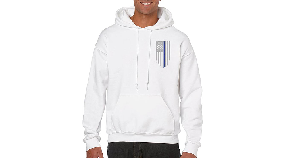 Thin Blue Line Hoodie - American Flag Honor &amp; Respect, White - TBL-H-WHITE-XXL