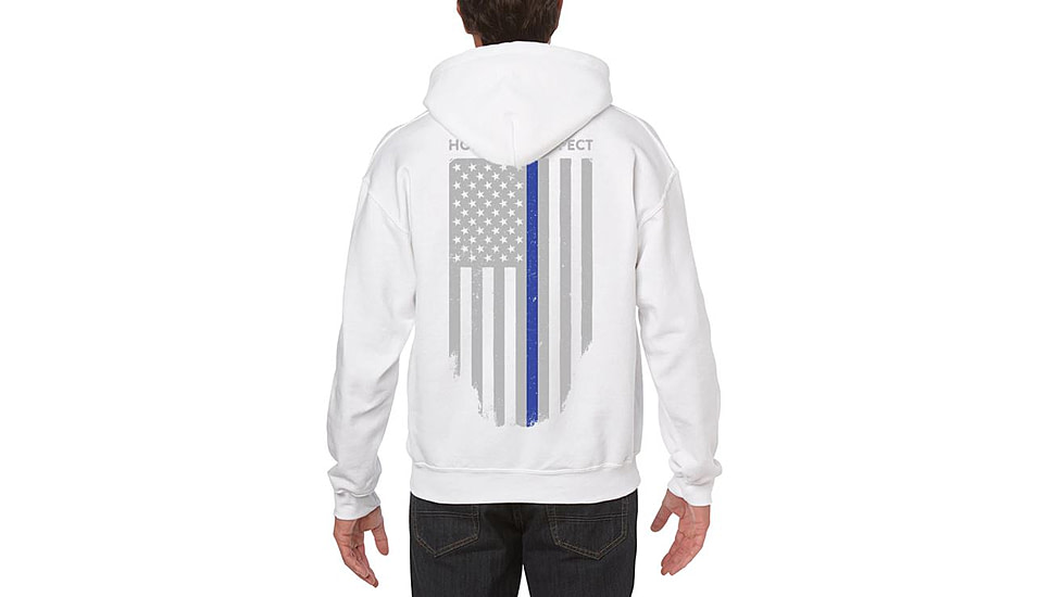 Thin Blue Line Hoodie - American Flag Honor &amp; Respect, White - TBL-H-WHITE-XXL