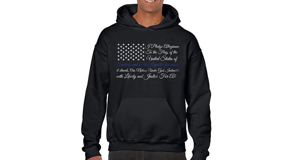 Thin Blue Line Hoodie - Pledge Of Allegiance Flag - MEN-HOOD-TBL-POA-BLACK-XXL