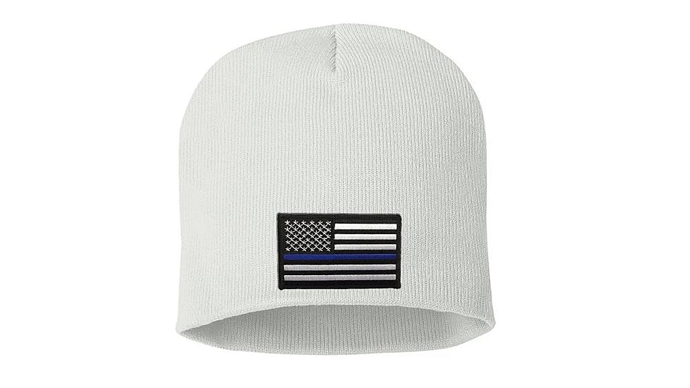 Thin Blue Line Knit Beanie 8 Inch, White - BEANIE-8INCH-TBL-WHITE