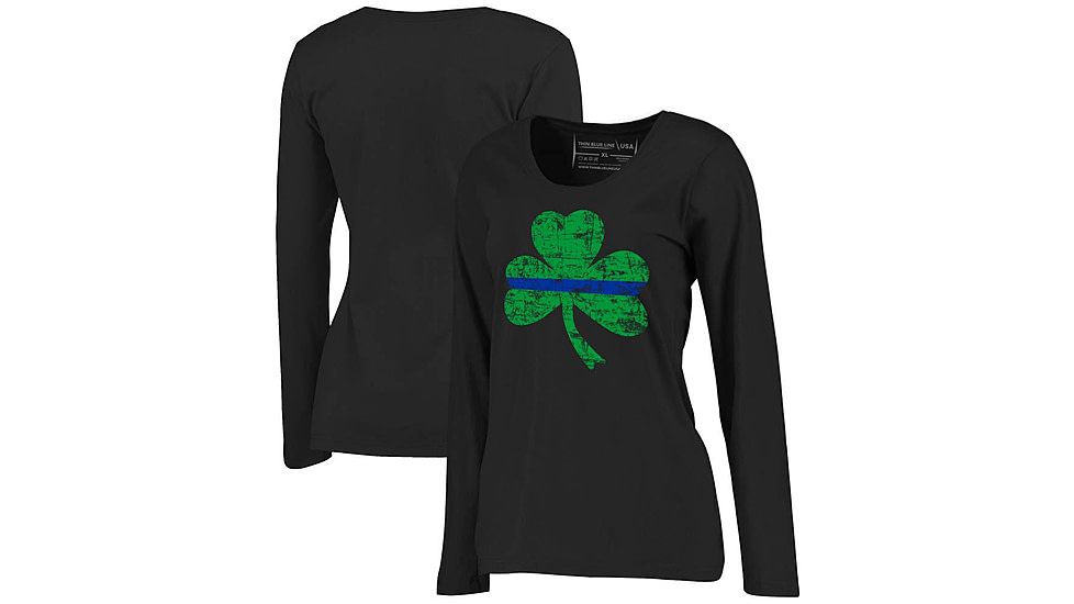 Thin Blue Line Long Sleeve, Womens, Shamrock, Black - STPAT-TBL-WOM-LS-BLACK-LARGE