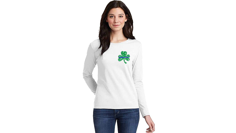 Thin Blue Line Long Sleeve, Womens, Shamrock, White - STPAT-TBL-WOM-LS-WHITE-LARGE